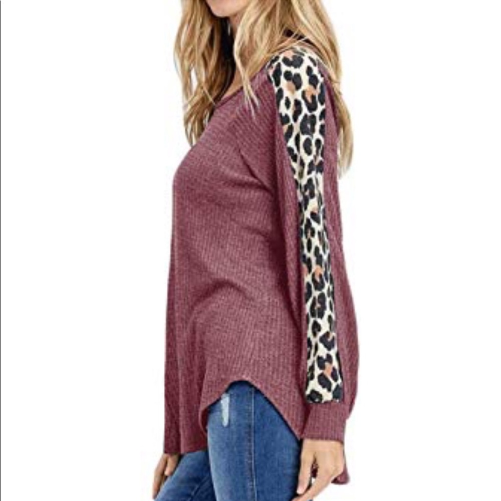Waffle Knit Leopard Tunic Sweater - Picture 3 of 4